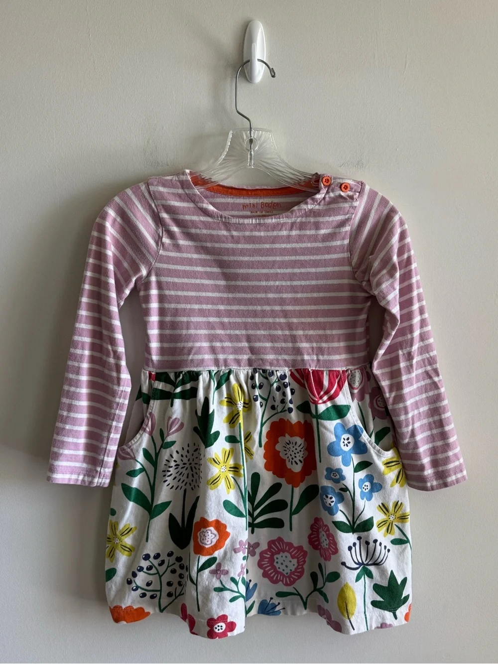 Mini Boden Floral and Striped Jersey Dress